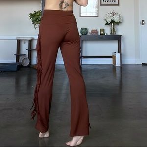 BROWN COTTON FRINGE YOGA PANTS